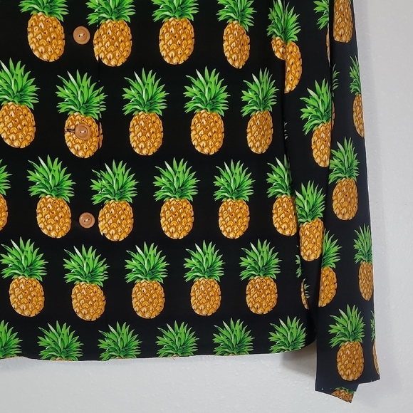 Vintage Maggie L 100% Silk Pineapple Print Blazer Shirt Jacket Womenβs Size 10P - Picture 4 of 10
